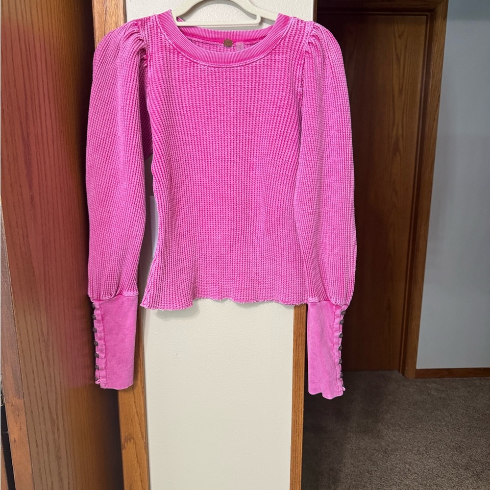 FP one Wesley thermal Pink Long Sleeve Knit Top